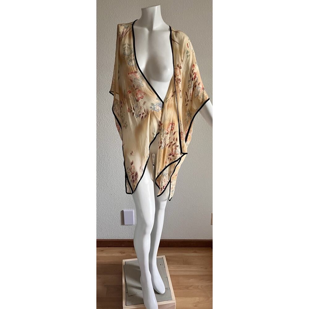 VTG CITRON Santa Monica 100% Silk Floral Open Front Kimono Cardigan Cover Up XS - Picture 3 of 16